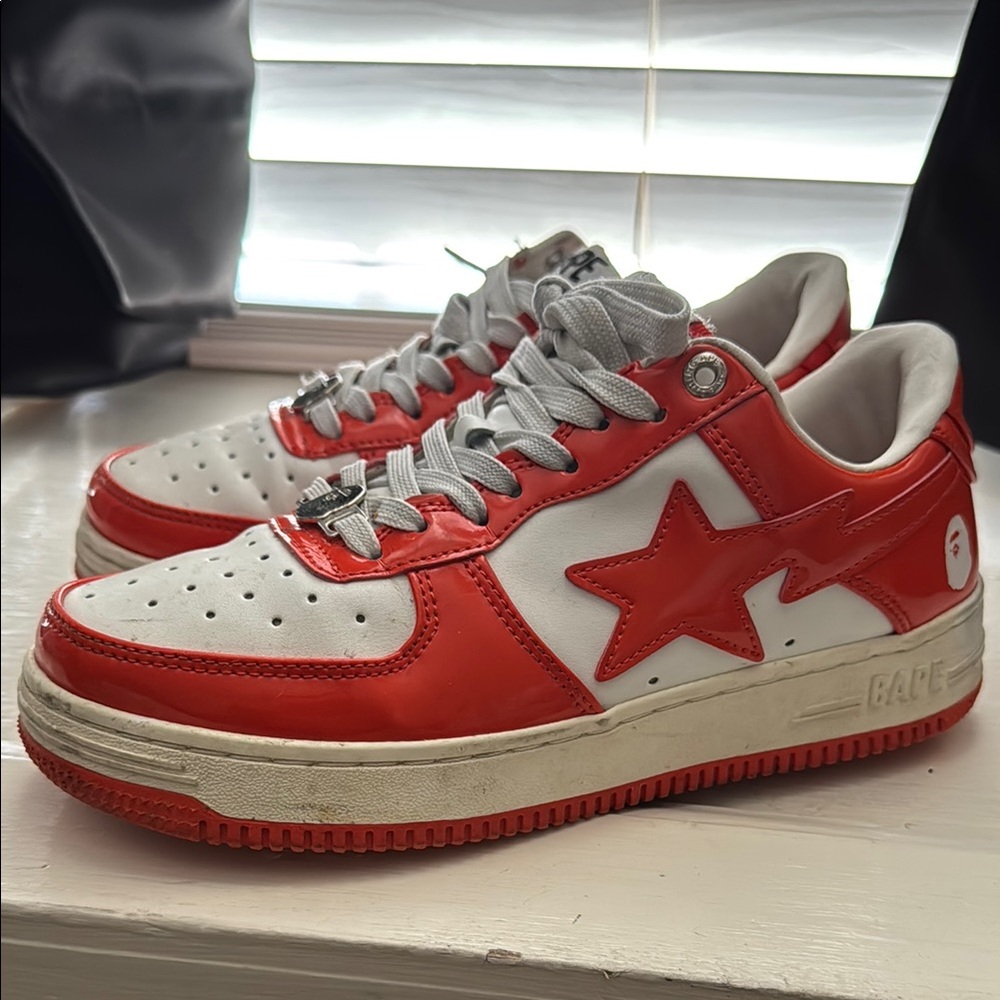 Bape Red and White Star Sneakers